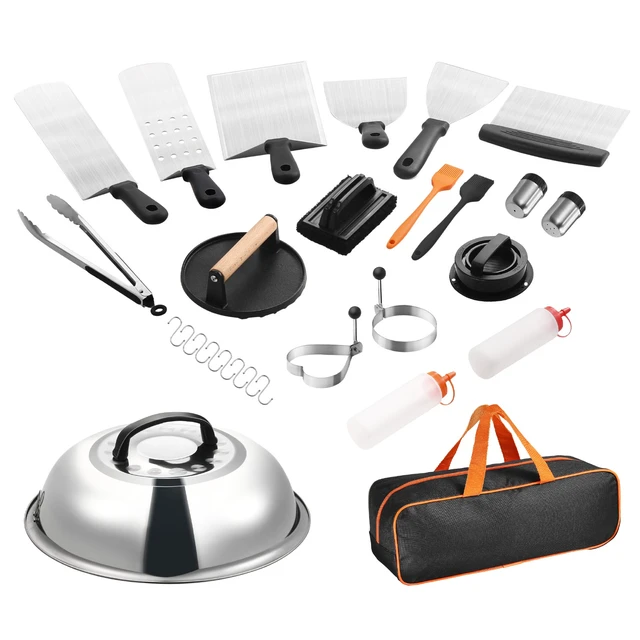 Alt view image 9 of 9 - VEVOR 28PCS Griddle Accessories Kit Flat Top Grill Spatula BBQ Tools Stainless Steel