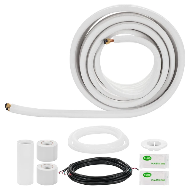 Alt view image 9 of 9 - VEVOR 50ft Mini Split Line Set, 3/8 & 5/8 OD AC Copper Tubing Pipe, 3/8 White PE Thickened Insulated Coil with Flared Nuts, Rich Fittings, for Mini Split Air Conditioner HVAC or Heat Pump System