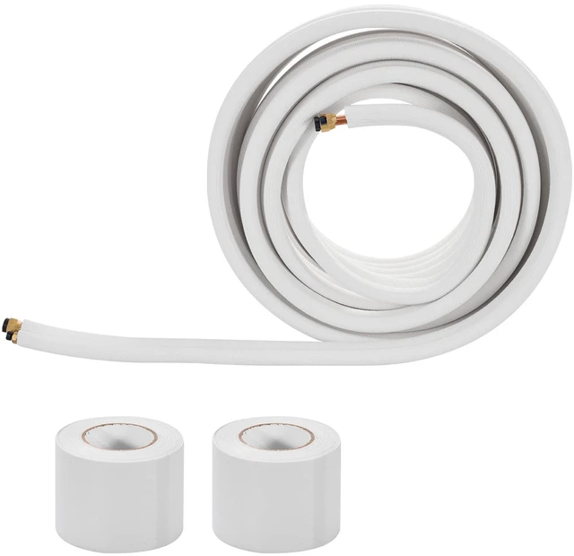 Alt view image 9 of 9 - 50ft Mini Split Line Set, 1/4 & 3/8 OD AC Copper Tubing Pipe, 3/8 White PE Thickened Insulated Coil with Flared Nuts, Strapping Tapes, for Mini Split Air Conditioner HVAC or Heat Pump System