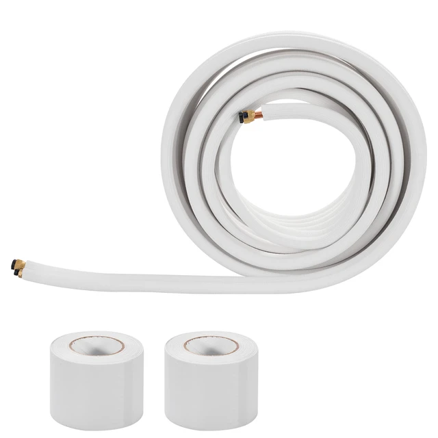 Alt view image 2 of 2 - 100ft Mini Split Line Set, 1/4 & 3/8 OD AC Copper Tubing Pipe, 3/8 White PE Thickened Insulated Coil with Flared Nuts, Strapping Tapes, for Mini Split Air Conditioner HVAC or Heat Pump System