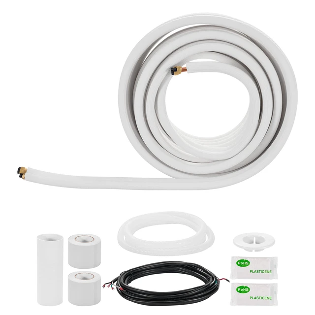 Alt view image 9 of 9 - 25ft Mini Split Line Set, 3/8 & 5/8 OD AC Copper Tubing Pipe, 3/8 White PE Thickened Insulated Coil with Flared Nuts, Rich Fittings, for Mini Split Air Conditioner HVAC or Heat Pump System