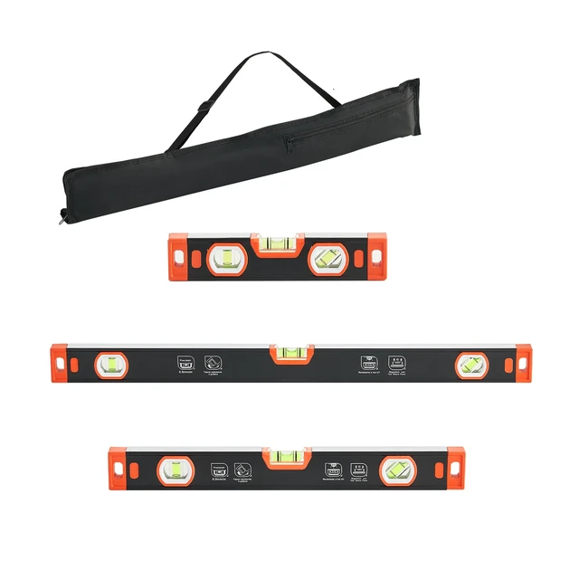 Alt view image 8 of 8 - VEVOR Torpedo Level, 3-Piece Included 9/16/24 in, Magnetic Leveler Tool Set Aluminum Alloy, with Clear 3 Green Vials, V-Groove, Hanging Hole, Multi-angle Measurement for Construction Home Renovation