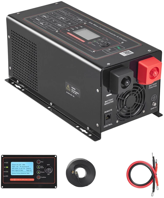Alt view image 15 of 15 - VEVOR Pure Sine Wave Inverter Charger, 1200W, DC 12V to AC 120V Power Inverter with LCD Display, Remote Control, Low Frequency, for RV Camper Home, Compatible with 12V LiFePO4 Lithium Batteries