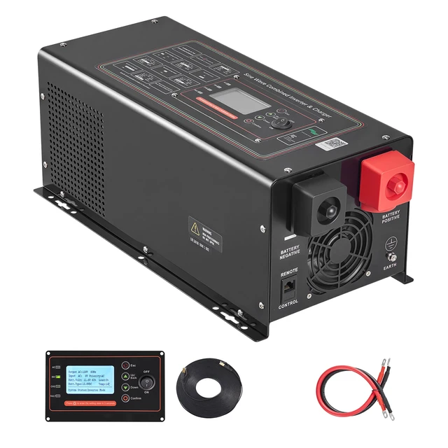 Alt view image 15 of 15 - VEVOR Pure Sine Wave Inverter Charger, 2000W, DC 12V to AC 120V Power Inverter with LCD Display, Remote Control, Low Frequency, GFCI, for RV Camper Home, Compatible with 12V LiFePO4 Lithium Batteries