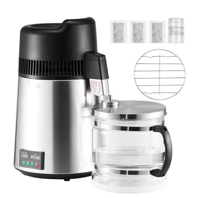 Alt view image 10 of 10 - VEVOR Water Distiller, 6L 1.6 Gallon Larger Pure Water Purifier Filter For Home Table Countertop, 900W Glass Pot Distilled Maker, Stainless Steel Interior Drinking Machine to Make Clean Waters, Silver