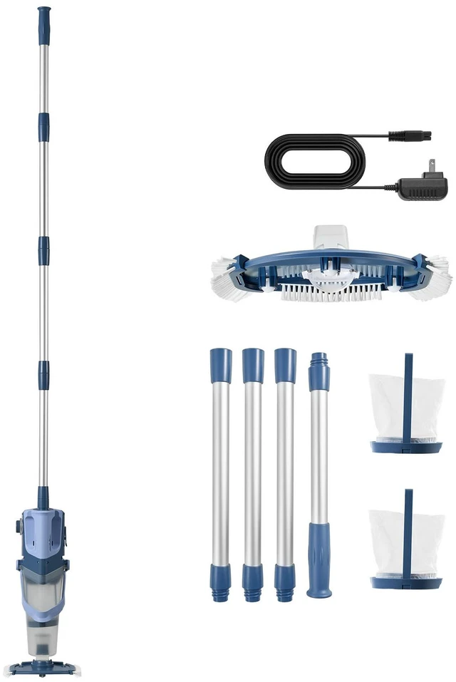 Main image of VEVOR Handheld Pool Vacuum, 26 GPM Cordless Spa Hot Tub Vacuum with Extension Pole, 60 Mins Running Time, Powerful Suction for Leaves and Debris, Rechargeable Pool Cleaner for Above Ground Pools