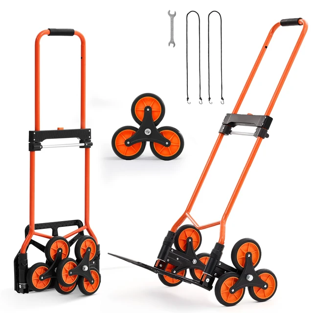 Alt view image 2 of 2 - Vevor Stair Climbing Cart, 120 lbs Stair-Climbing Capacity, Portable Folding Trolley Cart with Telescoping Handle, 6 Wheels and 2 Bungee Cords, Stair Climber Dolly for Home, Groceries, Warehouse
