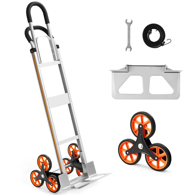 Alt view image 2 of 2 - Vevor Stair Climbing Cart, 330 lbs Stair-Climb Capacity, Aluminum Alloy Folding Trolley Cart with Telescoping Handle, 6 Wheels and 2 Bungee Cords, Stair Climber Dolly for Home, Groceries, Warehouse