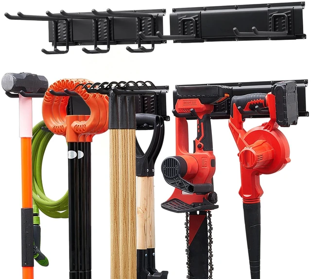 Main image of VEVOR Garage Tool Organizer 33 Inch 400 lbs Wall Mount Garden Tool Rack, Heavy Duty Garage Hanging Storage Rack Organization with 2 Rails and 5 Adjustable Hooks, for Yard Tools, Shovel, Rake, Shed