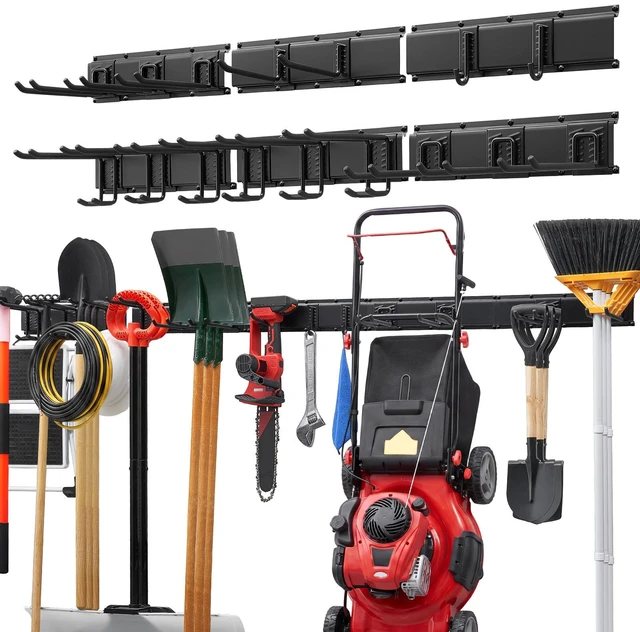 Main image of VEVOR Garage Tool Organizer 99 Inch 1200 lbs Wall Mount Garden Tool Rack, Heavy Duty Garage Hanging Storage Rack Organization with 6 Rails and 16 Adjustable Hooks, for Yard Tools, Shovel, Rake, Shed