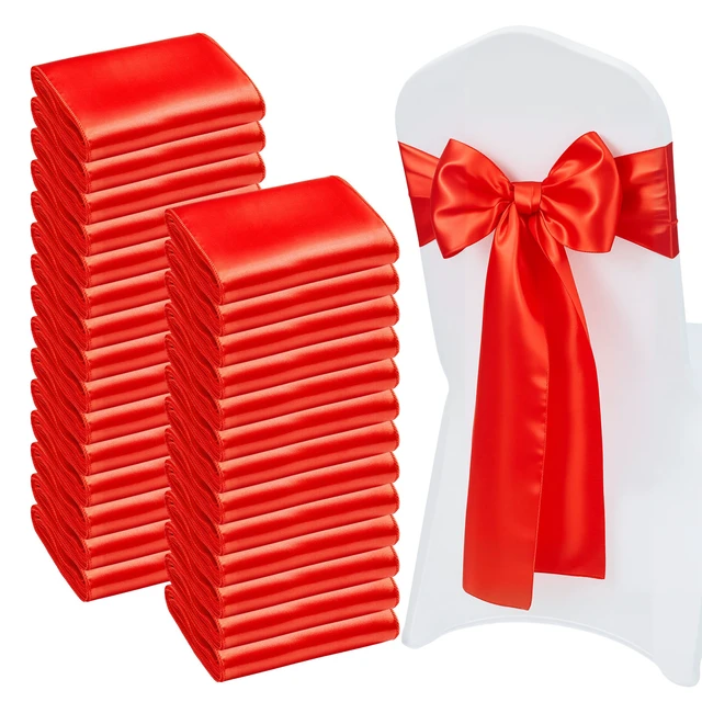 Alt view image 9 of 9 - VEVOR Satin Chair Sashes Bows, 100PCS Chair Ribbon Ties Back Sash, 7 x 108 inch, Red Wedding Reception Decoration, for Wedding Ceremony Baby Shower Party Events Banquet Chair Cover Decoration