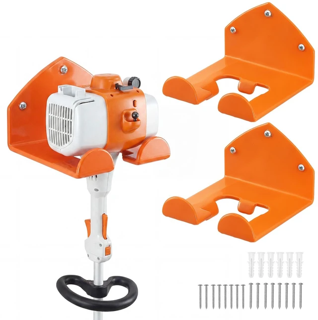 Main image of VEVOR Garage Organizer Trimmer Rack 5.9 Inch 2 Pack 180 lbs Total Load, Wall Mount Garden Power Tool Hanger Weed Whackers Holder for Grass/Hedge Trimmer, Leaf Blower, Chainsaw, Garden Tools, Orange