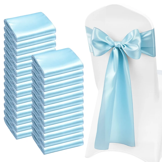 Alt view image 9 of 9 - VEVOR Satin Chair Sashes Bows, 100PCS Chair Ribbon Ties Back Sash, 7 x 108 inch, Light Blue Wedding Reception Decoration, for Wedding Ceremony Baby Shower Party Events Banquet Chair Cover Decoration