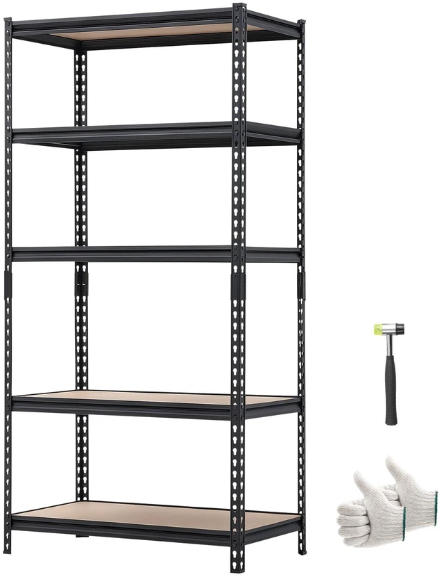 Alt view image 15 of 15 - Storage Shelving Unit, 5-Tier Adjustable, 2000 lbs Capacity, Heavy Duty Garage Shelves Metal Organizer Utility Rack, Black, 35" L x 18" W x 71" H for Kitchen Pantry Basement Bathroom Laundry