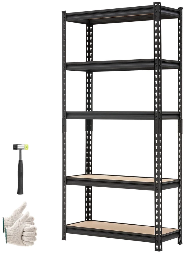 Alt view image 15 of 15 - Storage Shelving Unit, 5-Tier Adjustable, 2000 lbs Capacity, Heavy Duty Garage Shelves Metal Organizer Utility Rack, Black, 30" L x 12" W x 60" H for Kitchen Pantry Basement Bathroom Laundry