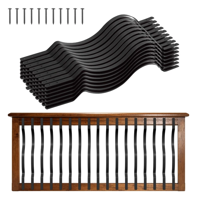 Alt view image 8 of 8 - VEVOR 61 Pack Deck Balusters, 32.28 x 1 in Metal Railing Spindles, Galvanized Steel Decking Stair Balusters with Screws, Stylish Wavy Design for Outdoor Deck, Porch & Staircase Railing Fence, Black
