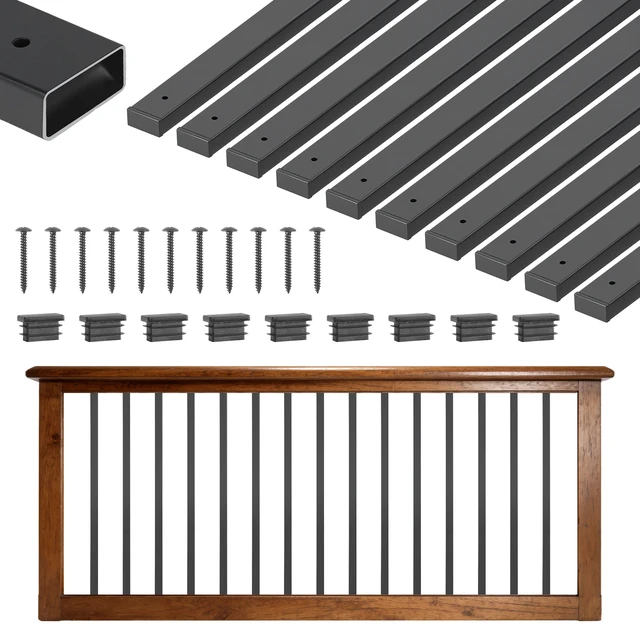 Alt view image 8 of 8 - VEVOR 61 Pack Deck Balusters, 29.5 in Galvanized Steel Railing Spindles, Hollow Rectangle Metal Decking Stair Balusters with Pre-Drilled Hole, End Caps, Screws, for Deck, Porch & Stair Railing, Black