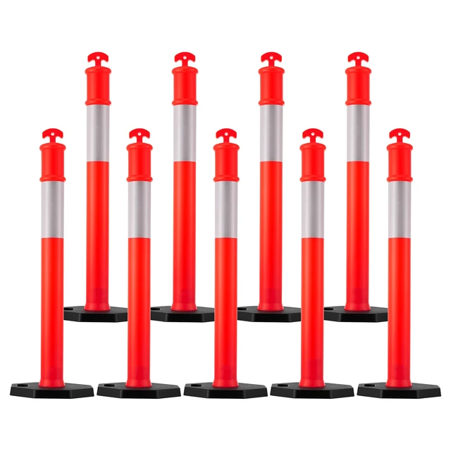 Alt view image 2 of 2 - VEVOR 9 Packs Traffic Delineator Posts 48 in Traffic Safety Cones Weighted Base