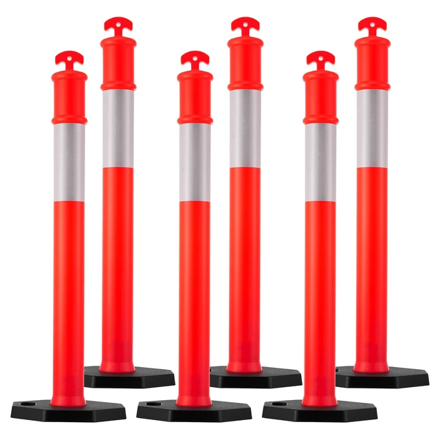 Alt view image 9 of 9 - VEVOR 6 Packs Traffic Delineator Posts 48 in Traffic Safety Cones Weighted Base