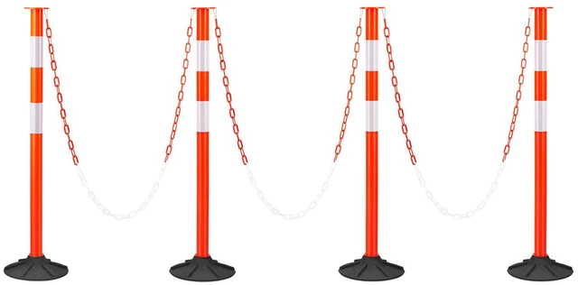 Alt view image 2 of 2 - VEVOR 4 Packs Traffic Delineator Posts 34 in Safety Cones Weighted Base & Chains