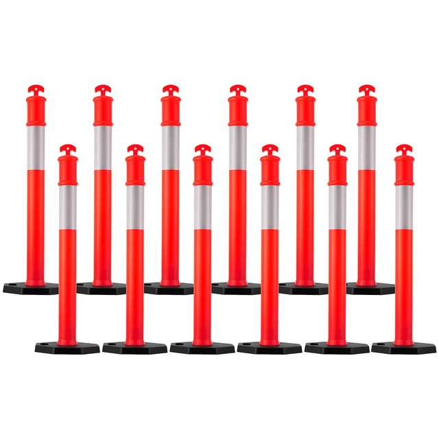 Alt view image 9 of 9 - VEVOR 12 Packs Traffic Delineator Posts 48 in Traffic Safety Cones Weighted Base