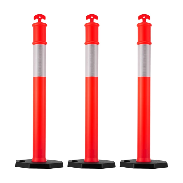 Alt view image 2 of 2 - VEVOR 3 Packs Traffic Delineator Posts 48 in Traffic Safety Cones Weighted Base
