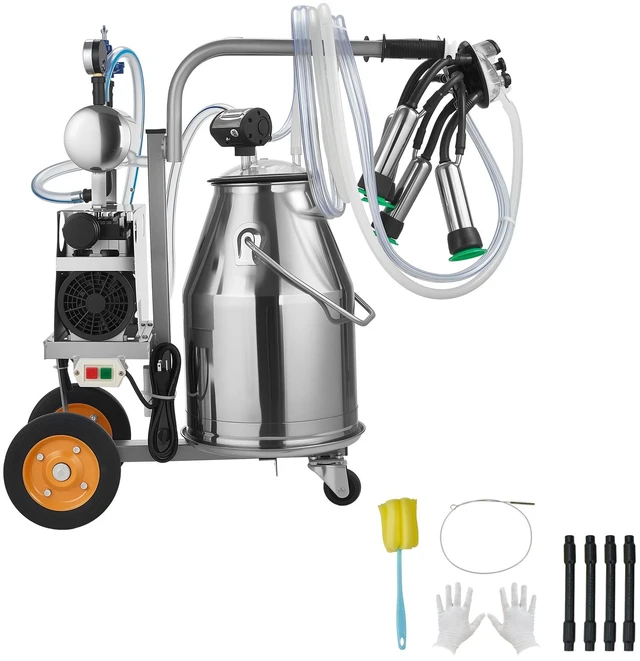 Alt view image 15 of 15 - VEVOR Electric Cow Milking Machine, 6.6 Gal / 25 L 304 Stainless Steel Bucket, Food-Grade Teat Cups and Silicone Hose, Strong Suction, Vacuum Pulsation, Electric Milker Machine with Wheels for Cow