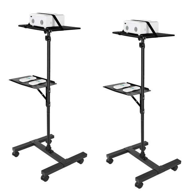 Alt view image 8 of 8 - Projector Stand, 2 Shelves Laptop Floor Stand, Projector Stands Table with Adjustable Height 33.86 to 53.54 inch, I-Beam Frame Projectors Stands Tripod for Meetings, Outdoor Movies, Video Stand