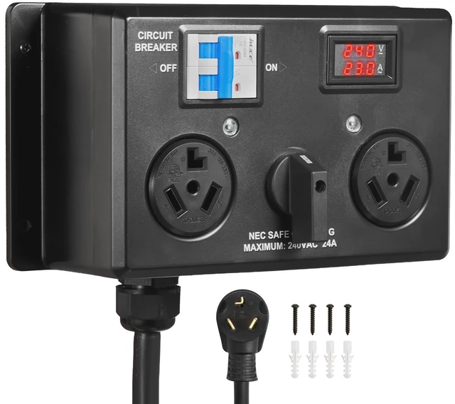 Alt view image 8 of 8 - VEVOR Manual EV Charging Switch, NEMA 10-30, Splitter Switch for Dryer & EV, 24A Max 240V Manual Power Distribution with Circuit Breaker, Real-Time Display, Hand-Operated Selector, Plug and Play, ETL