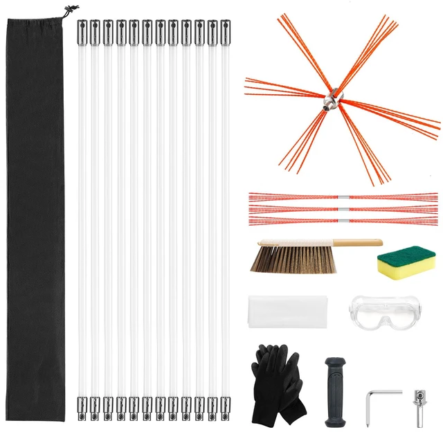 Alt view image 9 of 9 - Chimney Sweep Kit, 39 ft Maximum Extendable Length Chimney Sweep, Chimneys Cleaning Kit with Bristle Replacements & Goggles, 90° Bendable Fireplace Cleaning Tool, for Square, Rectangle Chimneys