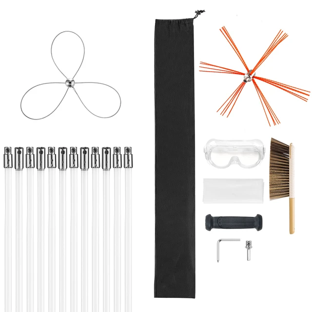 Alt view image 9 of 9 - VEVOR Chimney Sweep Kit, 39 ft Maximum Extendable Length Chimney Brush, Chimney Cleaner Sweeper with Dual Brush Heads & Bristle Replacements, Fireplace Cleaning Tool for Square, Rectangle Chimneys