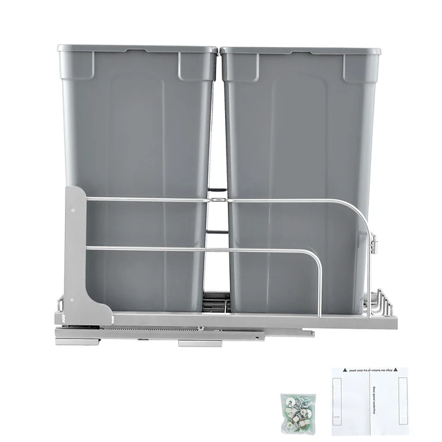 Alt view image 9 of 9 - Double Pullout Waste Container Kitchen Trash Can with Soft Close Grey 27QTx2