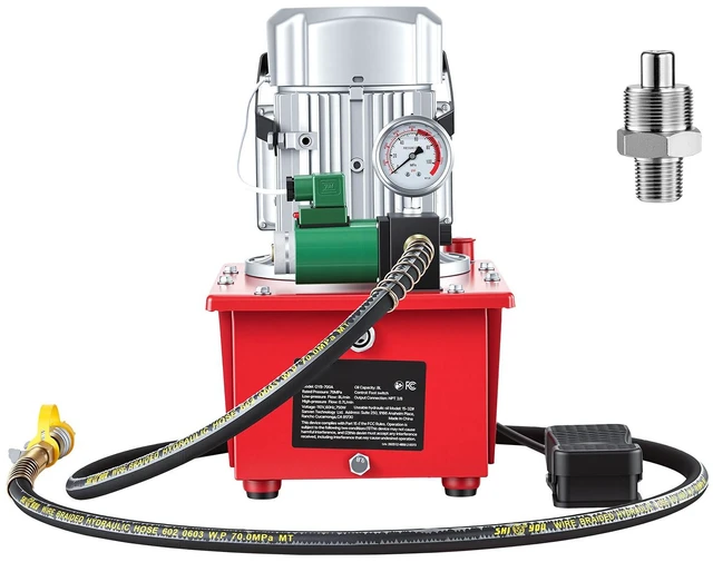 Alt view image 15 of 15 - VEVOR Electric Driven Hydraulic Pump, 750W 10,000 PSI, 120V Single Acting Hydraulic Pump Power Pack Unit, Solenoid Valve with Pedal Switch, 2.1 Gal / 8L, for Punching, Bending, Single Acting Cylinders
