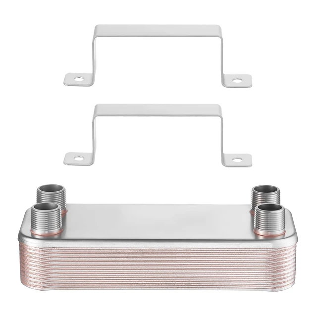 Alt view image 8 of 8 - VEVOR Plate Heat Exchanger, 5 x 12 in Brazed Plate Water to Water Heat Exchanger with 20 Plates, Mounting Bracket, Sturdy Stainless Steel Construction, 170-330K BTU for Boiler, Radiant Floor Heating