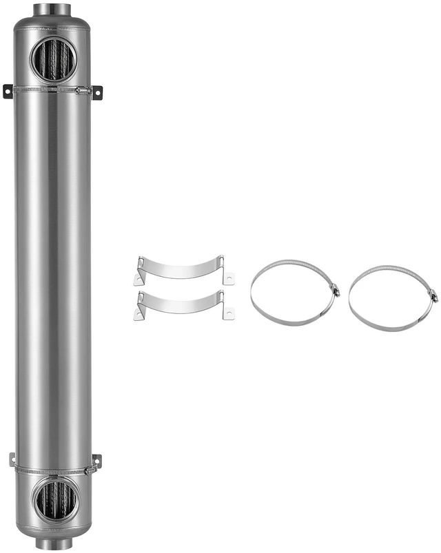 Main image of VEVOR Pool Heat Exchanger, 600K BTU Swimming Pool Heater Exchanger, 316L Stainless Steel Construction, High Efficiency Water to Water Transfer Heating System for Spa, Hot Tub, Indoor/Outdoor, Silver