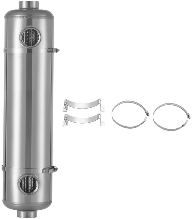 Main image of VEVOR Pool Heat Exchanger, 210K BTU Swimming Pool Heater Exchanger, 316L Stainless Steel Construction, High Efficiency Water to Water Transfer Heating System for Spa, Hot Tub, Indoor/Outdoor, Silver