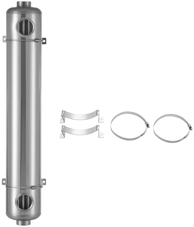 Main image of VEVOR Pool Heat Exchanger, 360K BTU Swimming Pool Heater Exchanger, 316L Stainless Steel Construction, High Efficiency Water to Water Transfer Heating System for Spa, Hot Tub, Indoor/Outdoor, Silver