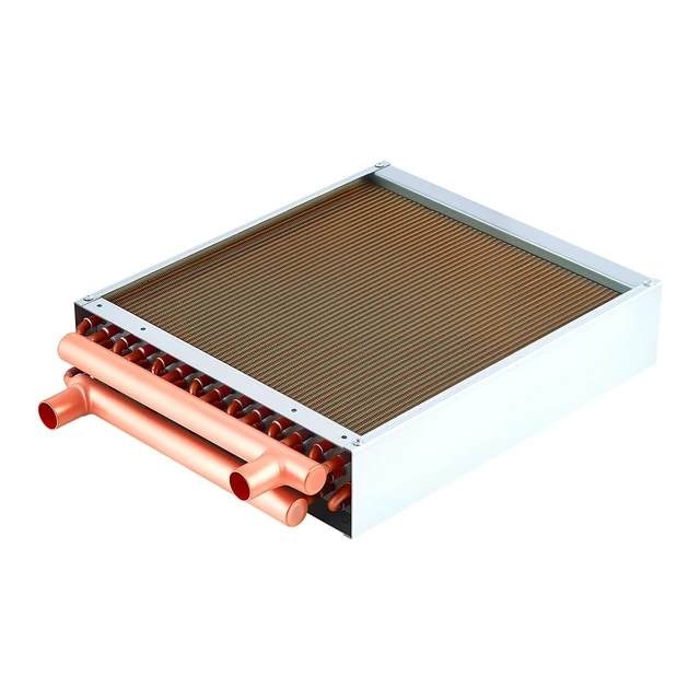 Alt view image 8 of 8 - VEVOR Water to Air Heat Exchanger, 14 x 14 in Finned Tube HVAC Heat Exchanger Coil with Copper Tubes & Aluminum Fins, 65K BTU Output for Outdoor Wood Furnace, Hydronic Heating & Cooling Systems