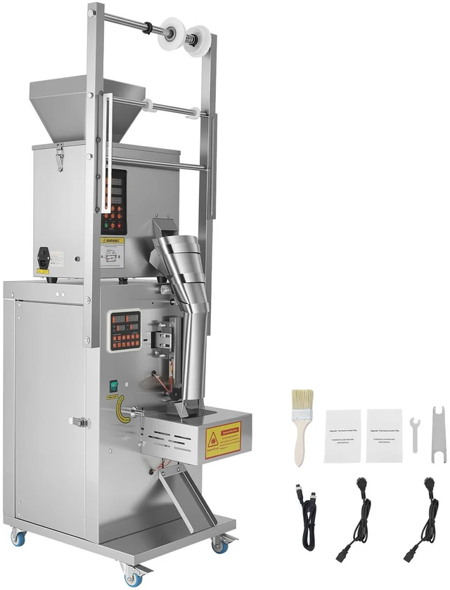 Main image of VEVOR Powder Filling and Sealing Machine, 3-200g(0.01-0.44lbs) Automatic Particle Granule Packaging Machine, Stainless Steel, Weighing Filling Sealing, for Coffee Beans, Grains, Tea, Spices, Silver