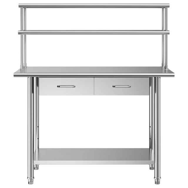 Alt view image 8 of 8 - VEVOR Stainless Steel Work Table, 24x48 Inch Food Prep Table with Overshelves and 2 Drawers, Commercial Kitchen Workstation with Adjustable Undershelf, Metal Utility Worktable, for Restaurant Garage