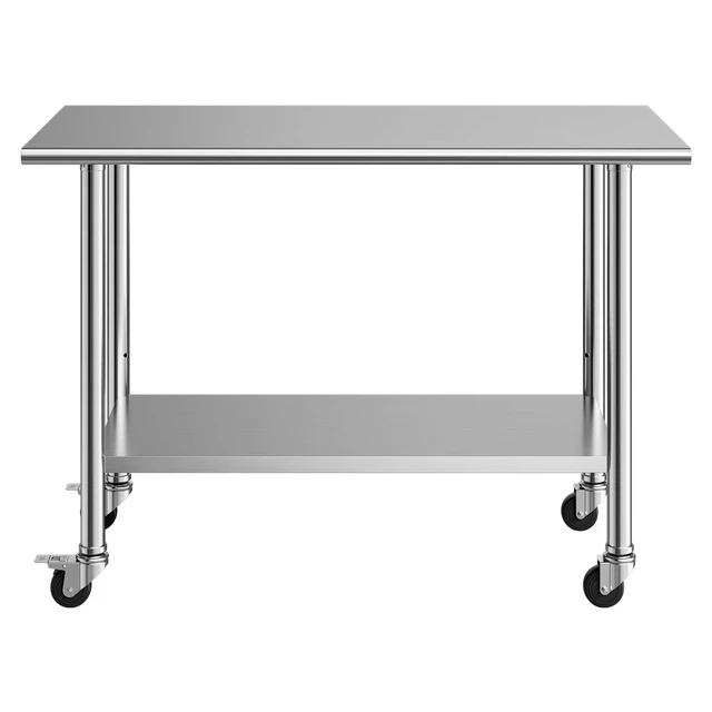 Alt view image 8 of 8 - VEVOR Stainless Steel Work Table, 24x48 inch Food Prep Table with Wheels, Commercial Kitchen Workstation with Adjustable Undershelf, Metal Utility Worktable, for Restaurant Home Outdoor