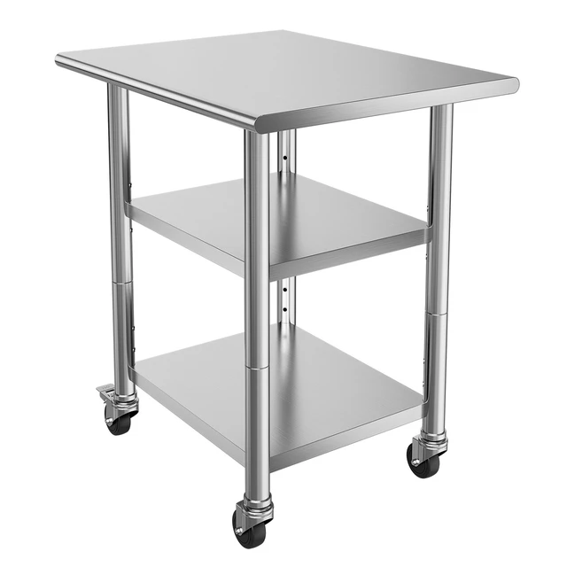 Alt view image 8 of 8 - VEVOR Stainless Steel Work Table, 24x30 Inch Food Prep Table with 2 Shelves and Wheels, Commercial Kitchen Workstation, Metal Heavy Duty Utility Worktable, for Restaurant Home Hotel Garage Outdoor