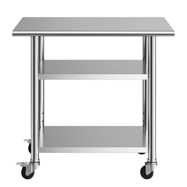 Alt view image 8 of 8 - VEVOR Stainless Steel Work Table, 24x36 Inch Food Prep Table with 2 Shelves and Wheels, Commercial Kitchen Workstation, Metal Heavy Duty Utility Worktable, for Restaurant Home Hotel Garage Outdoor