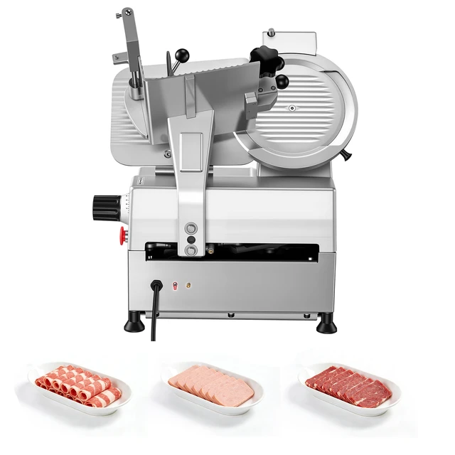 Alt view image 8 of 8 - VEVOR Fully Automatic Meat Slicer, 180W + 370W Commercial Food-Slicer with 10" Carbon Steel Blade, Built-In Sharpener & 0-0.3" Adjustable Thickness for Frozen Meat, Ham, Baguett, Steak