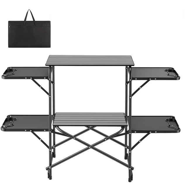 Alt view image 2 of 2 - VEVOR Camping Kitchen Table, Slim-Fold Cook Station, Portable Folding Table, with 4 Side Tables, Heat Resistant Tabletop, and Carrying Bag, Ideal for Outdoor Picnics, BBQs, Camping, RV Traveling