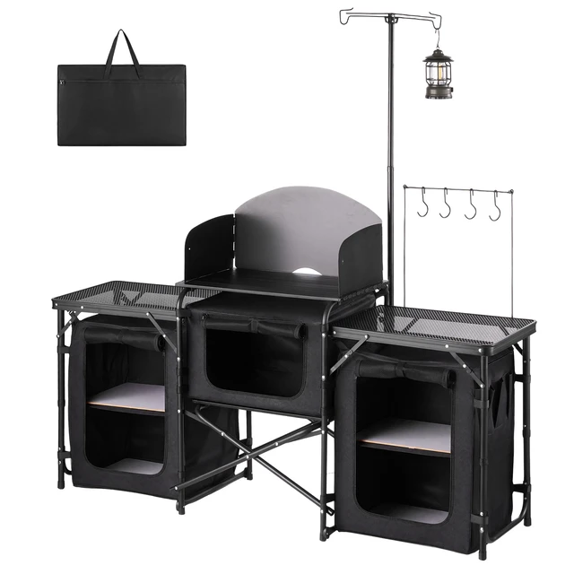 Alt view image 8 of 8 - VEVOR Folding Camping Table, Outdoor Portable Table, Quick Set-up Kitchen Cook Station, with Storage Organizer, Telescoping Legs, a Detachable Windscreen, Carrying Bag, for Picnic BBQ RV Traveling