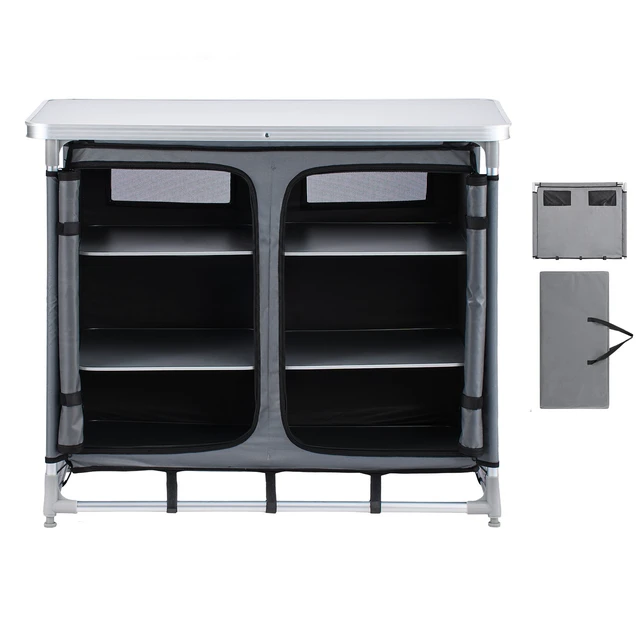 Alt view image 8 of 8 - VEVOR Camping Storage Cabinet, Outdoor Portable Aluminum Lightweight Table, Quick Set-up Compact Kitchen Cook Station, with 6 Shelves and Carry Bag, for Picnic, BBQ, Party, Camping, RV Traveling