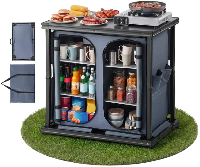 Alt view image 8 of 8 - VEVOR Folding Camping Storage Cabinet, Outdoor Portable Aluminum Lightweight Table, Quick Set-up Compact Kitchen Cook Station, with 6 Shelves and Carry Bag, for Picnic, BBQ, Camping, RV Traveling
