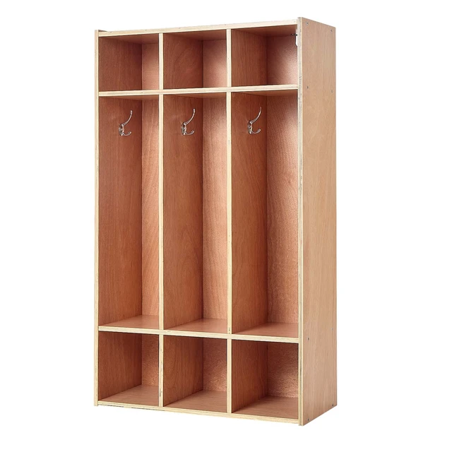 Alt view image 8 of 8 - VEVOR 3-Section Kids Coat Locker, Wooden Toddler Cubby Storage Organizer with 6 Hooks & Non-Slip Mat, Modern Kid Coat Cubbies with 6 Small Open Storage Boxes for Home, Kindergarten, Daycare, Natural