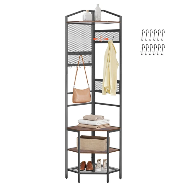 Alt view image 8 of 8 - VEVOR Corner Hall Tree, 71.3 in Coat Rack with Hooks, Top Shelf & Steel Frame, Freestanding Clothes Shoes Rack Storage Organizer with Anti-Tip Set, Adjustable Non-Slip Feet for Entrance Closet Office